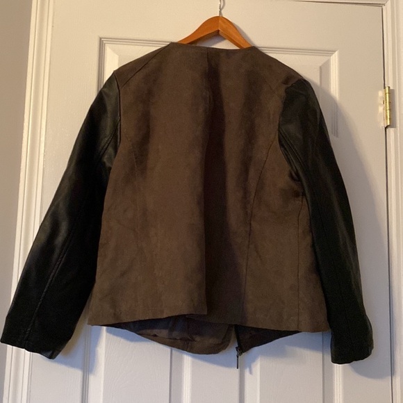 Alfani jacket, olive green and black faux leather sleeves, size L - Picture 2 of 3